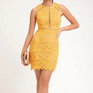 Lulu’s Dream Life Yellow Lace Bodycon Dress